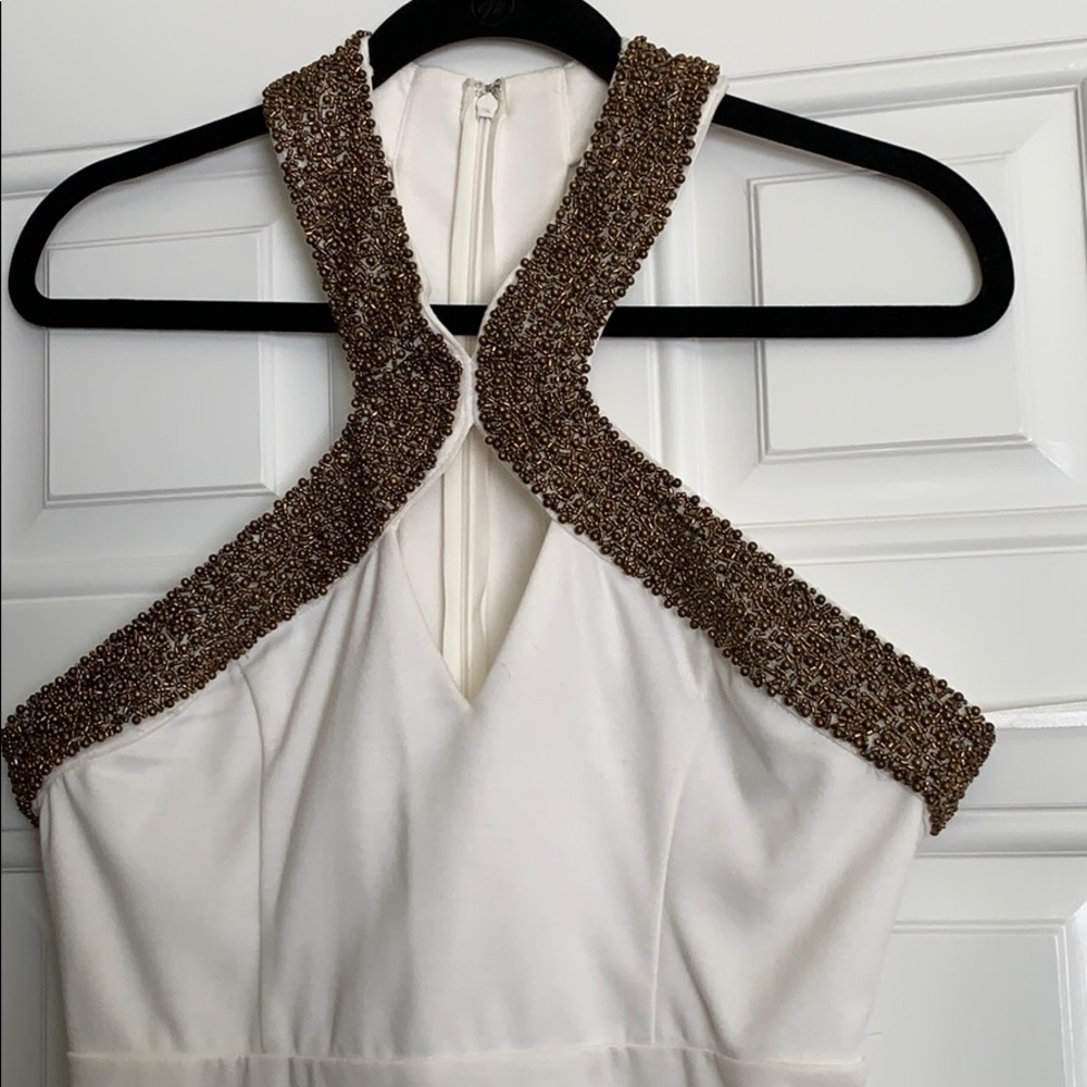 Ark & Company beaded halter cocktail dress